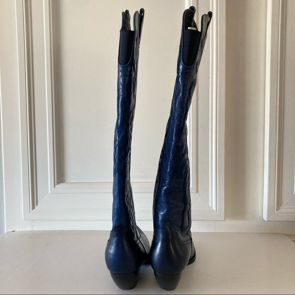 New Free People Jeffery Campbell Blue Leather Finn Tall Western Embroidered Boot - Picture 6 of 8